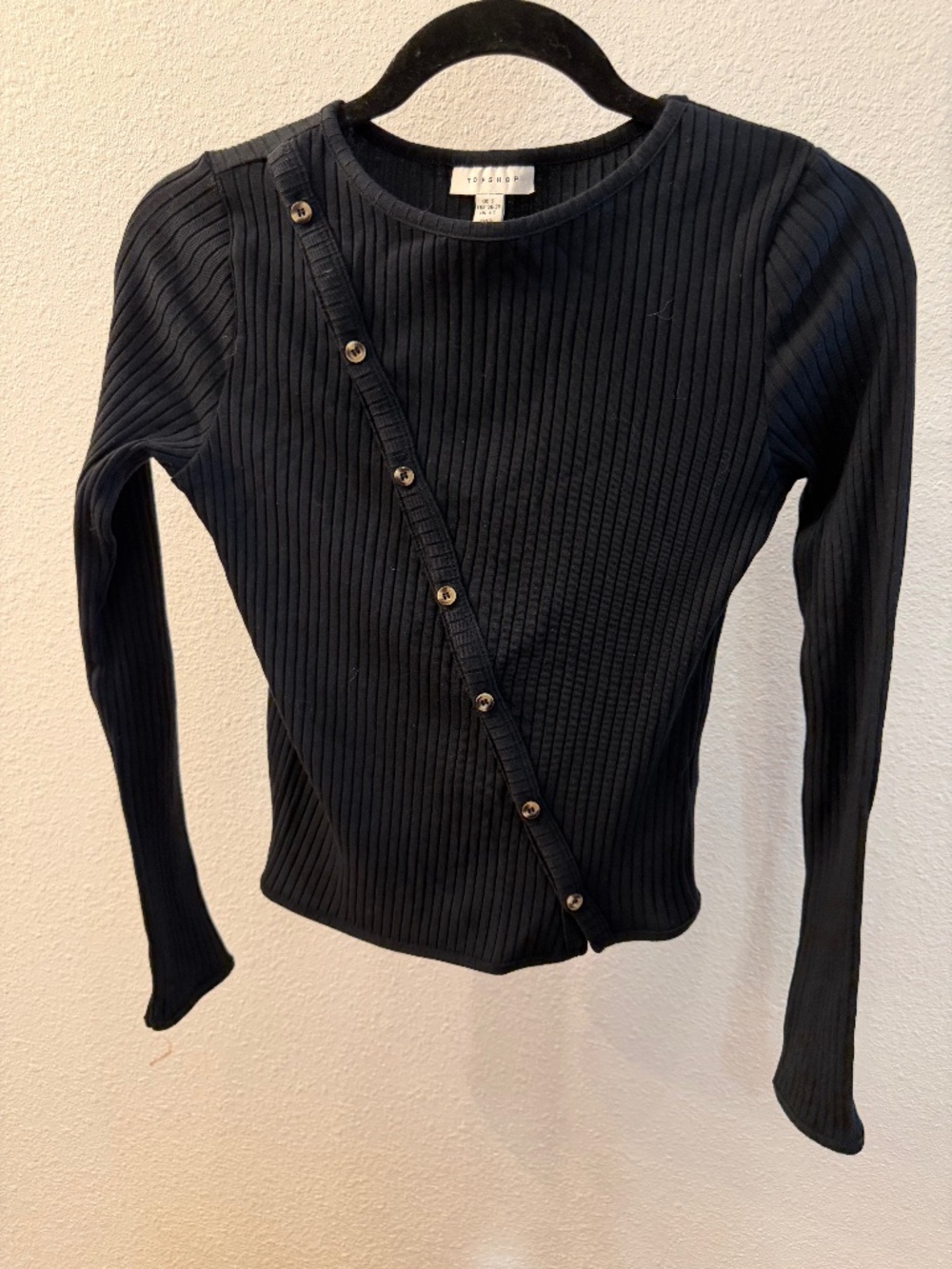 Buttoned Cross-Body Long Sleeve Top